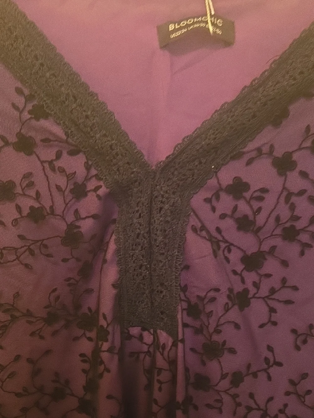 BloomChic Purple and Black Lace Overlay Women's Top, Plus Size, Sheer w/lining. - Picture 2 of 9